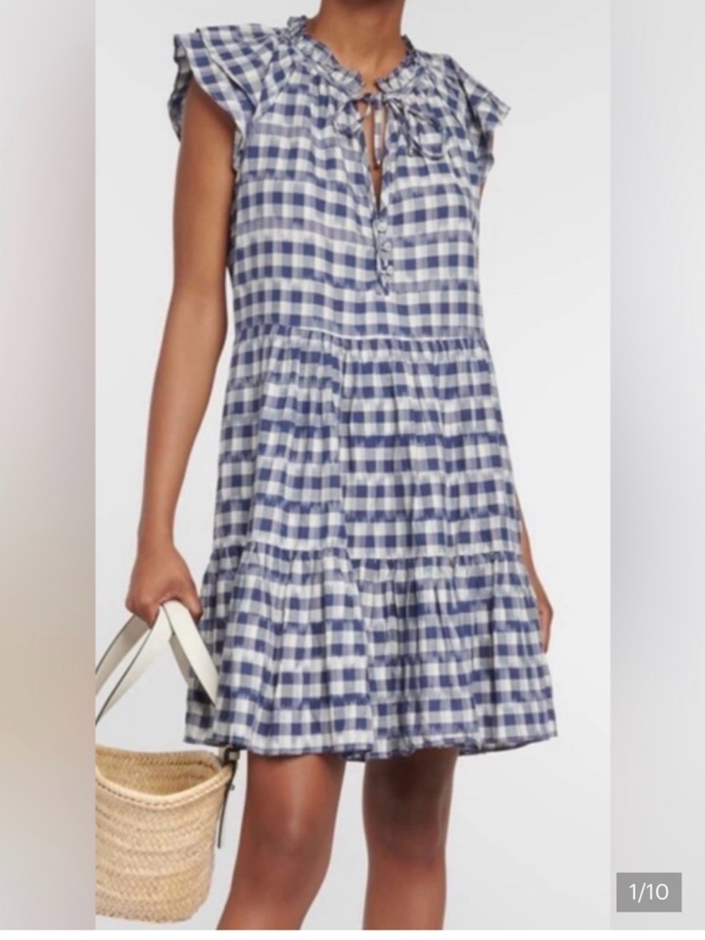 Veronica Beard Navy and White Plaid Top